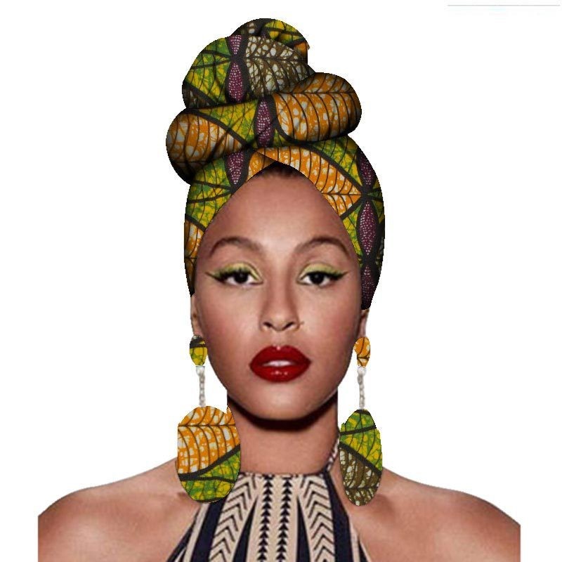 African Headscarves And Earrings 2 Pieces