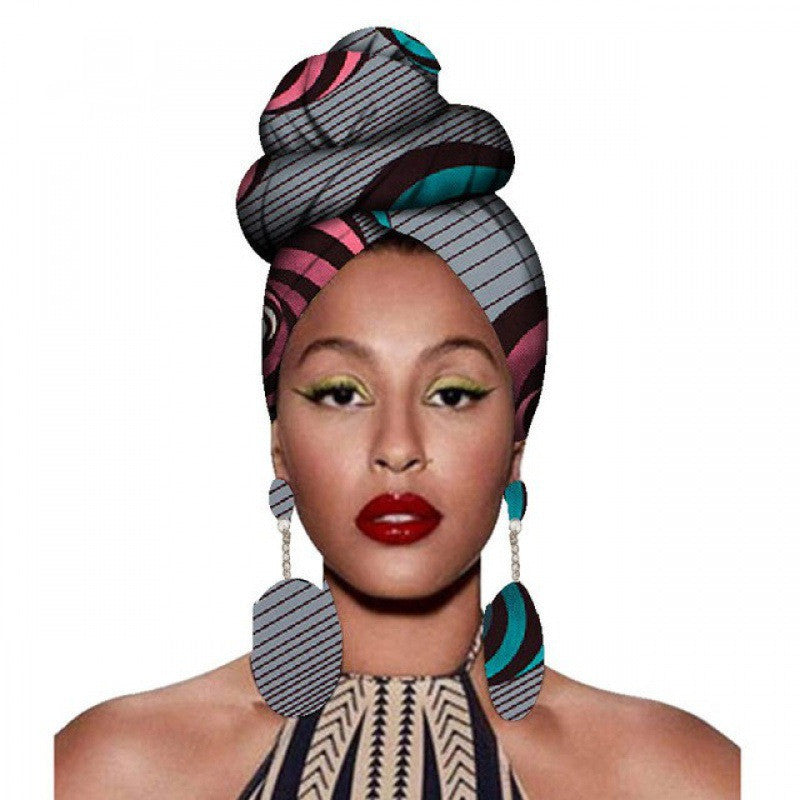 African Headscarves And Earrings 2 Pieces