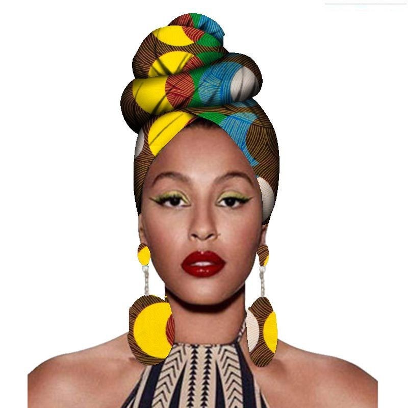 African Headscarves And Earrings 2 Pieces