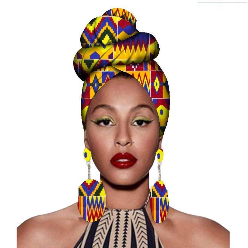 African Headscarves And Earrings 2 Pieces