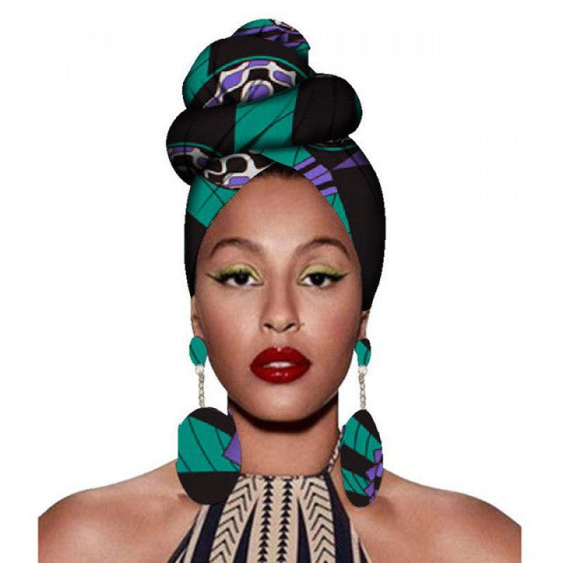 African Headscarves And Earrings 2 Pieces