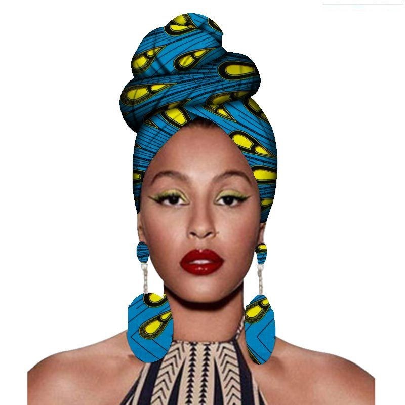 African Headscarves And Earrings 2 Pieces