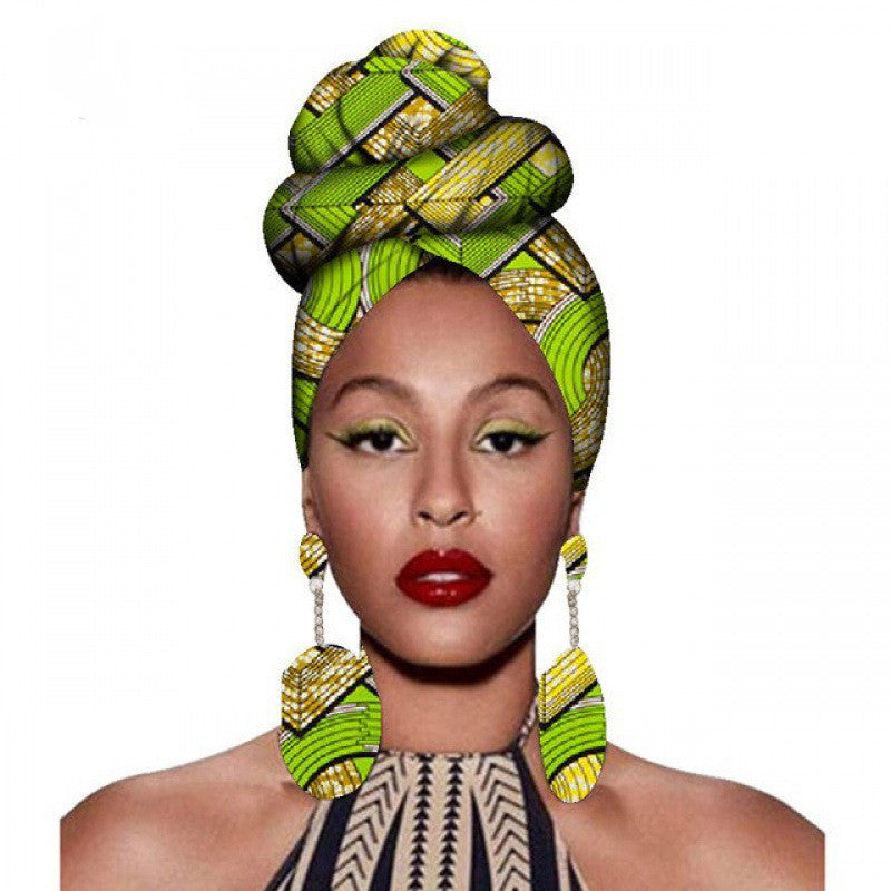 African Headscarves And Earrings 2 Pieces