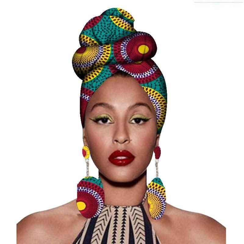 African Headscarves And Earrings 2 Pieces