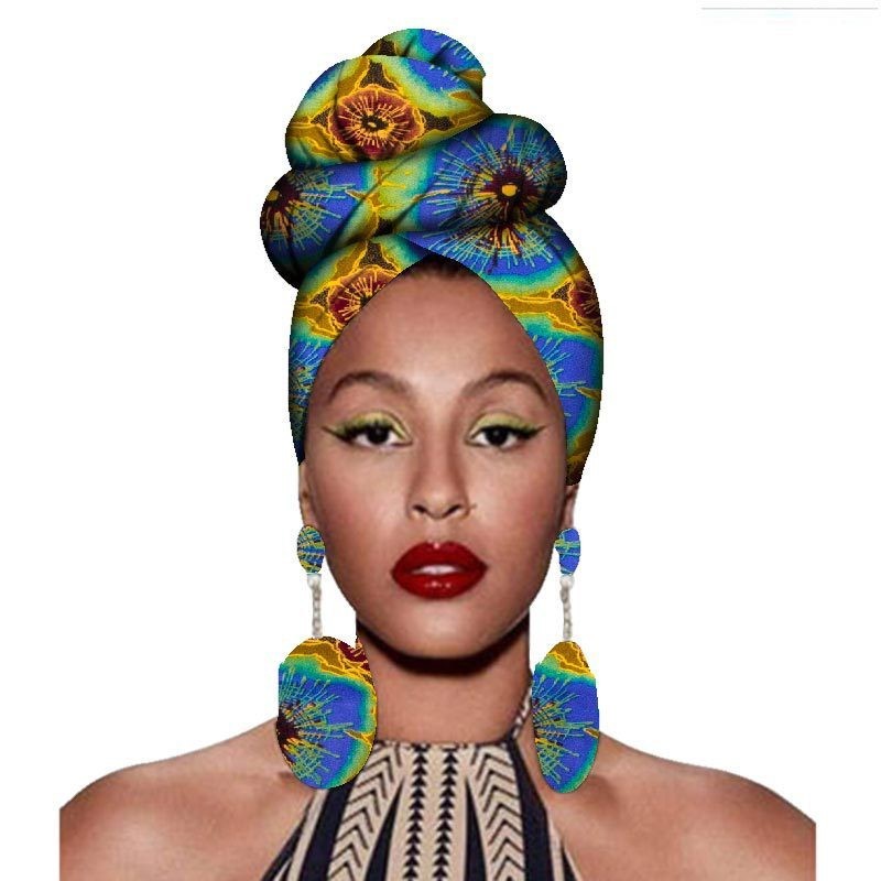 African Headscarves And Earrings 2 Pieces