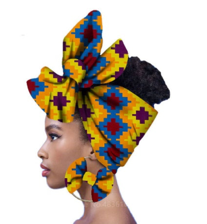 2-piece set of African headscarves and earrings Funky African