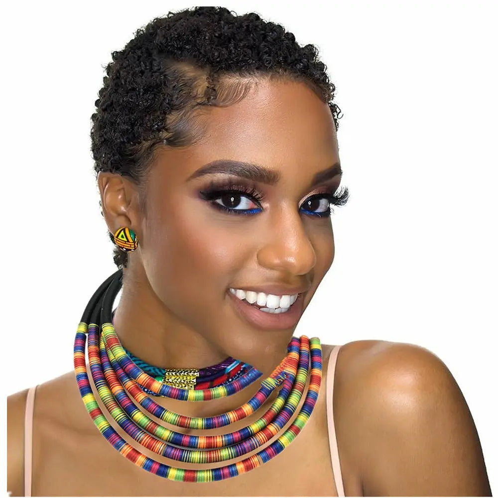 African Multilayer Choker Necklaces Earrings Jewelry Sets Funky African