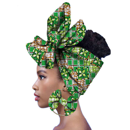 2-piece set of African headscarves and earrings