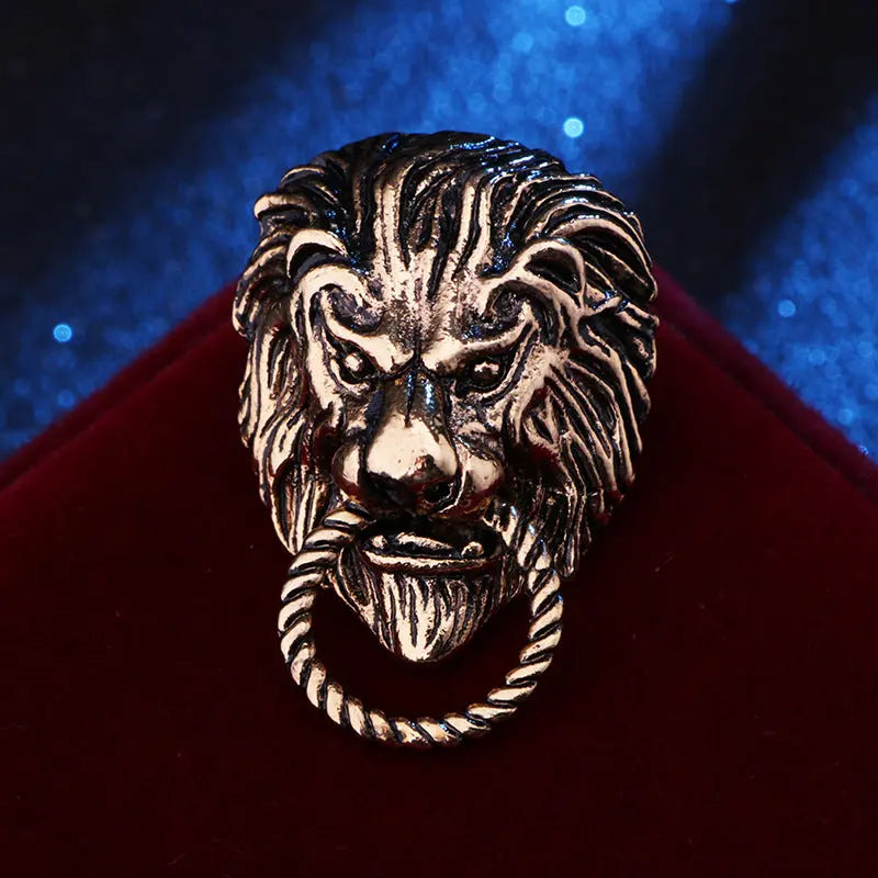 Vintage African Prairie Lion King Brooch Men's Suit Ornament Funky African