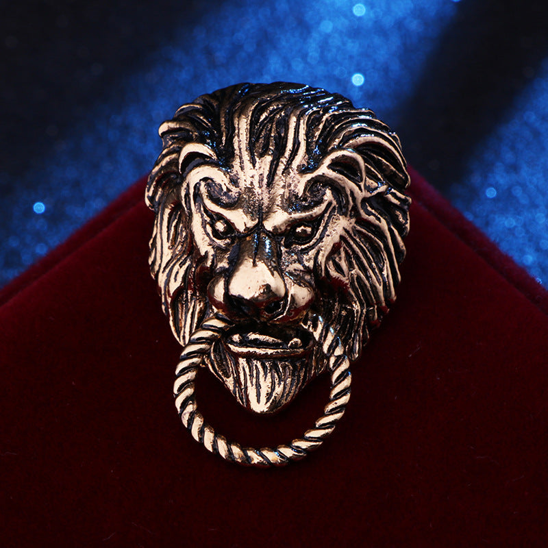 Vintage African Prairie Lion King Brooch Men's Suit Ornament