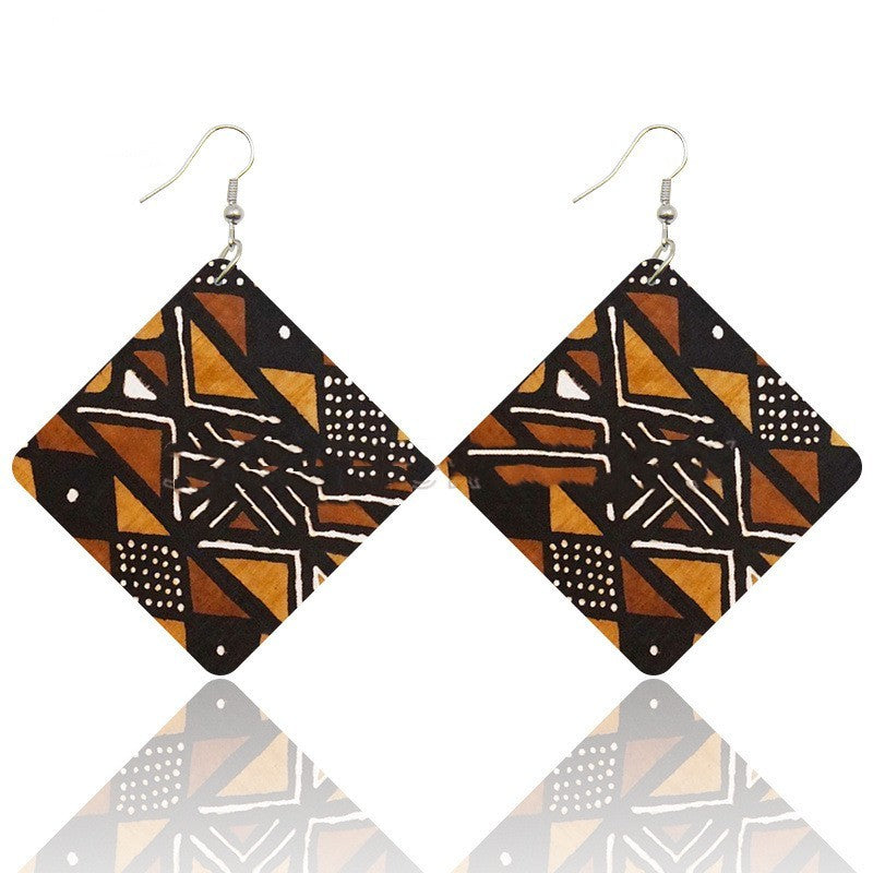 African Wooden Bohemian Square Earrings