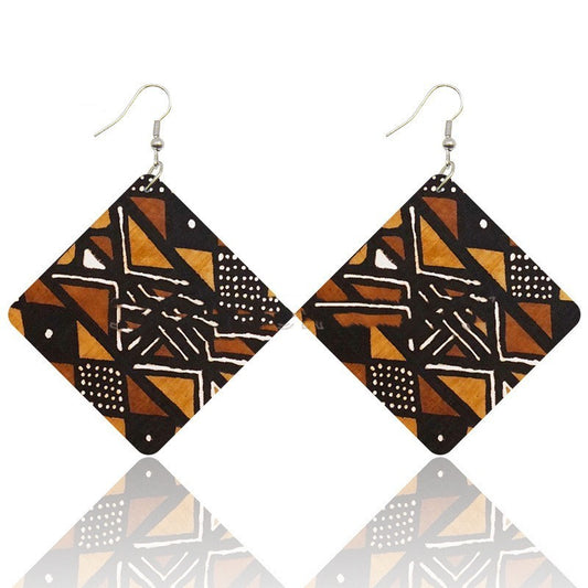 African Wooden Bohemian Square Earrings