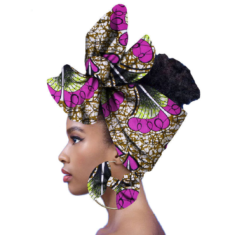 2-piece set of African headscarves and earrings Funky African