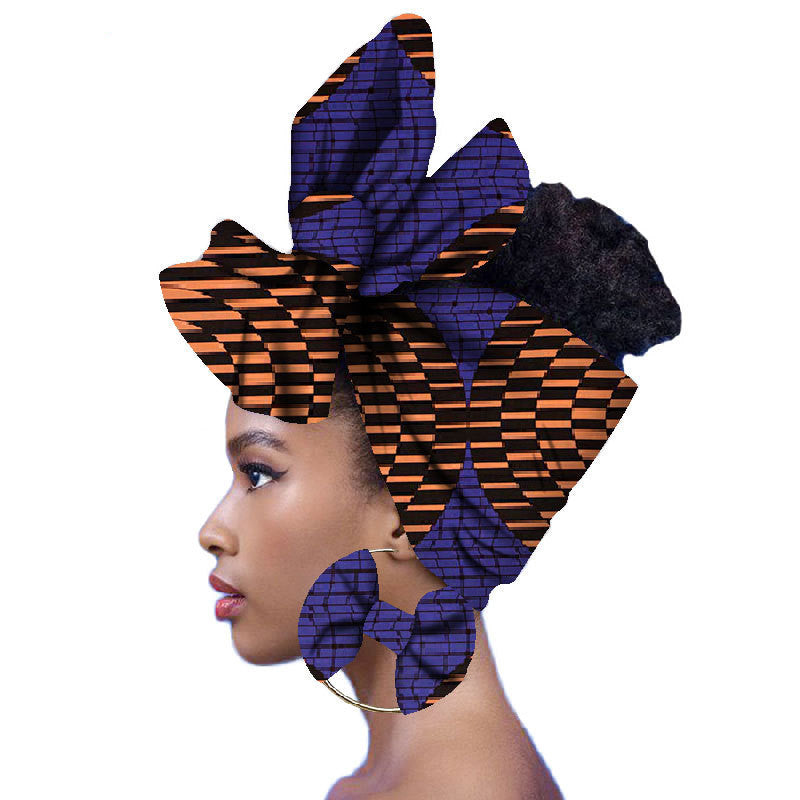 2-piece set of African headscarves and earrings Funky African