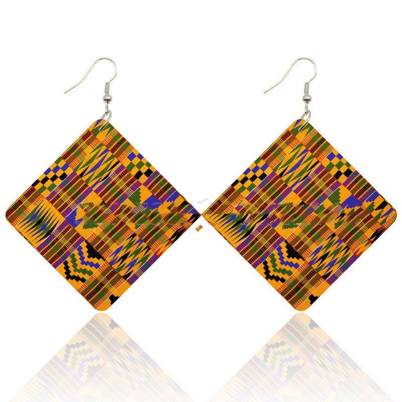 African Wooden Bohemian Square Earrings