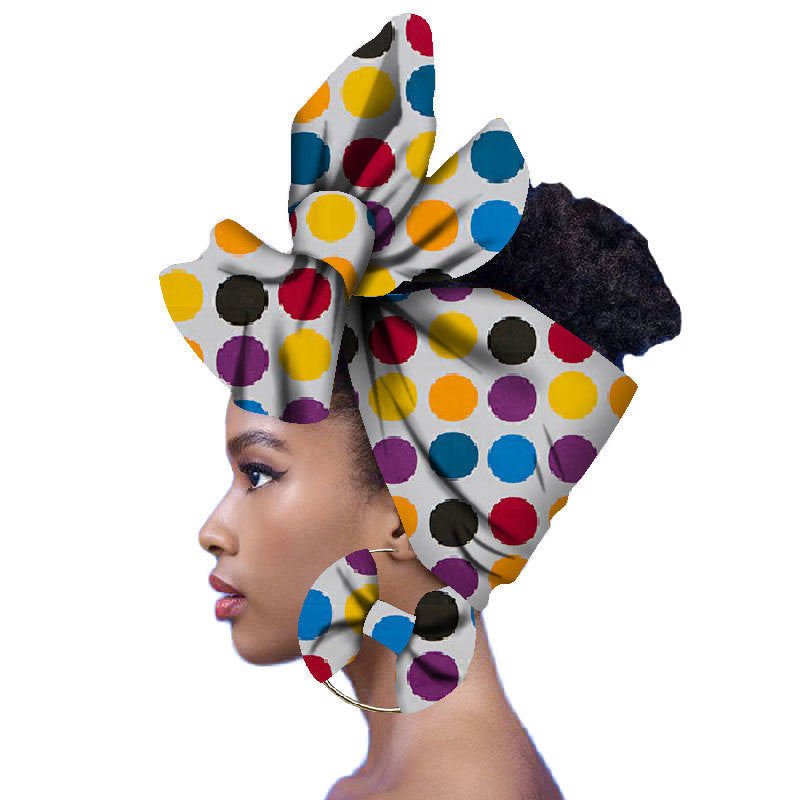2-piece set of African headscarves and earrings Funky African