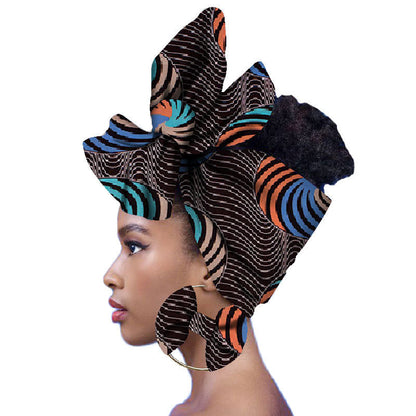 2-piece set of African headscarves and earrings