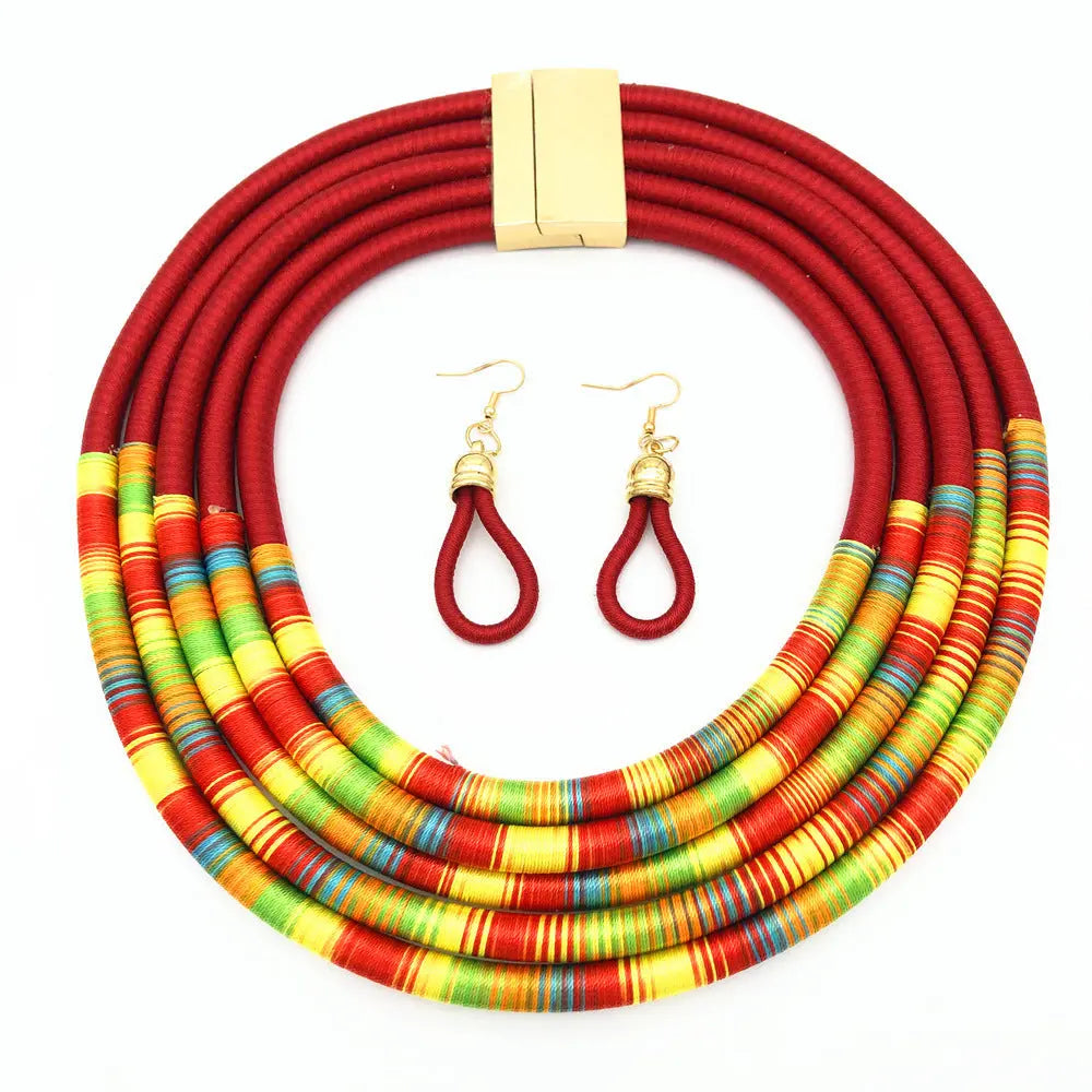 African Multilayer Choker Necklaces Earrings Jewelry Sets Funky African
