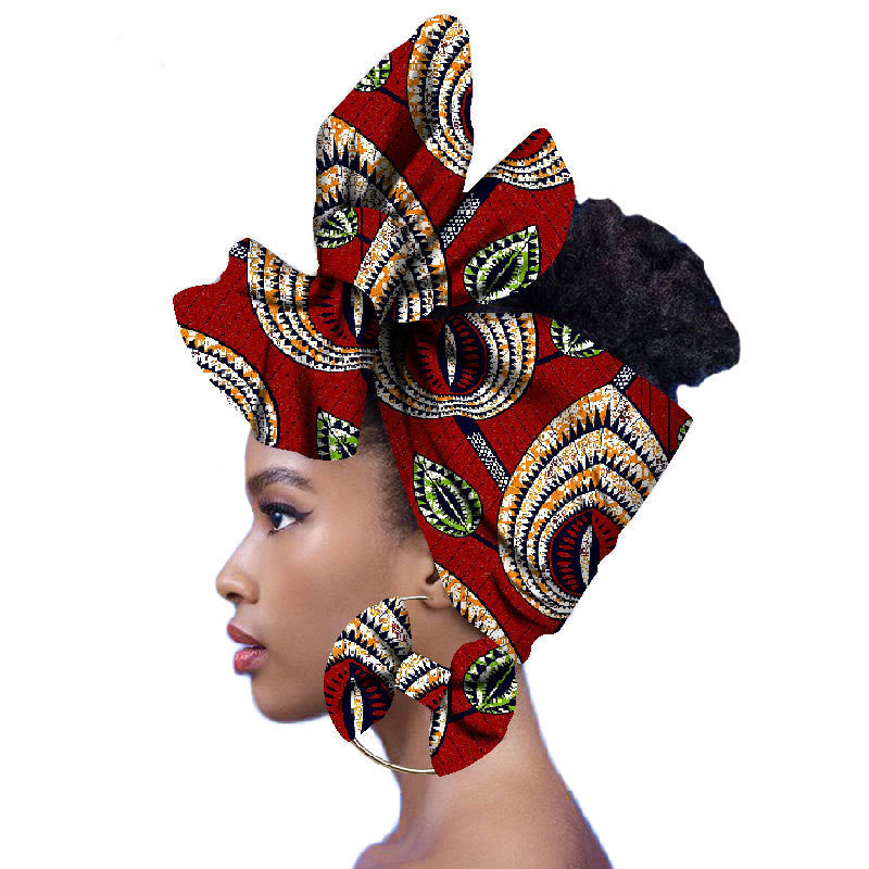 2-piece set of African headscarves and earrings