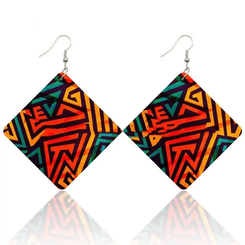 African Wooden Bohemian Square Earrings Funky African