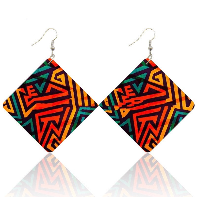 African Wooden Bohemian Square Earrings