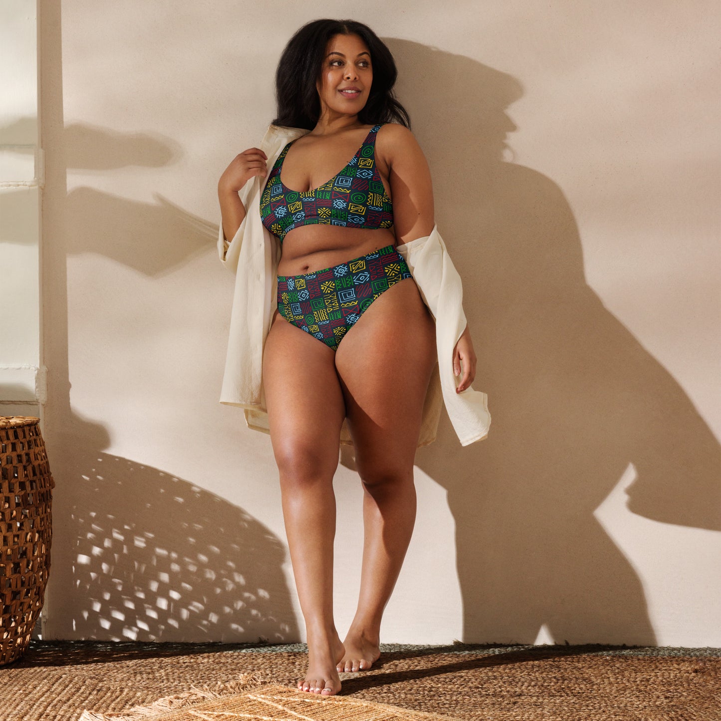 African print high-waisted bikini