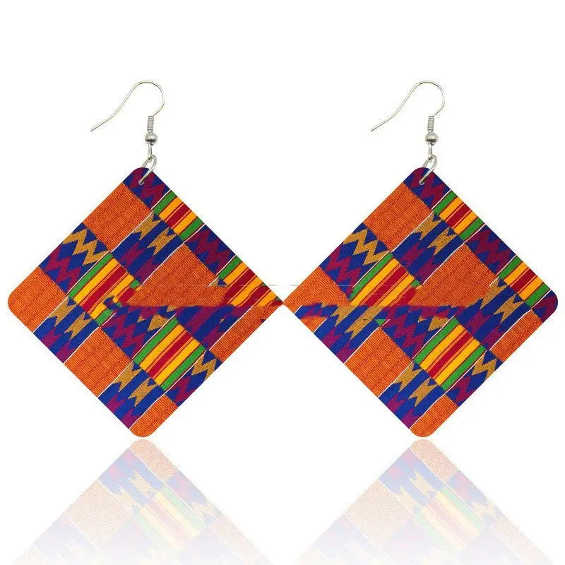 African Wooden Bohemian Square Earrings Funky African
