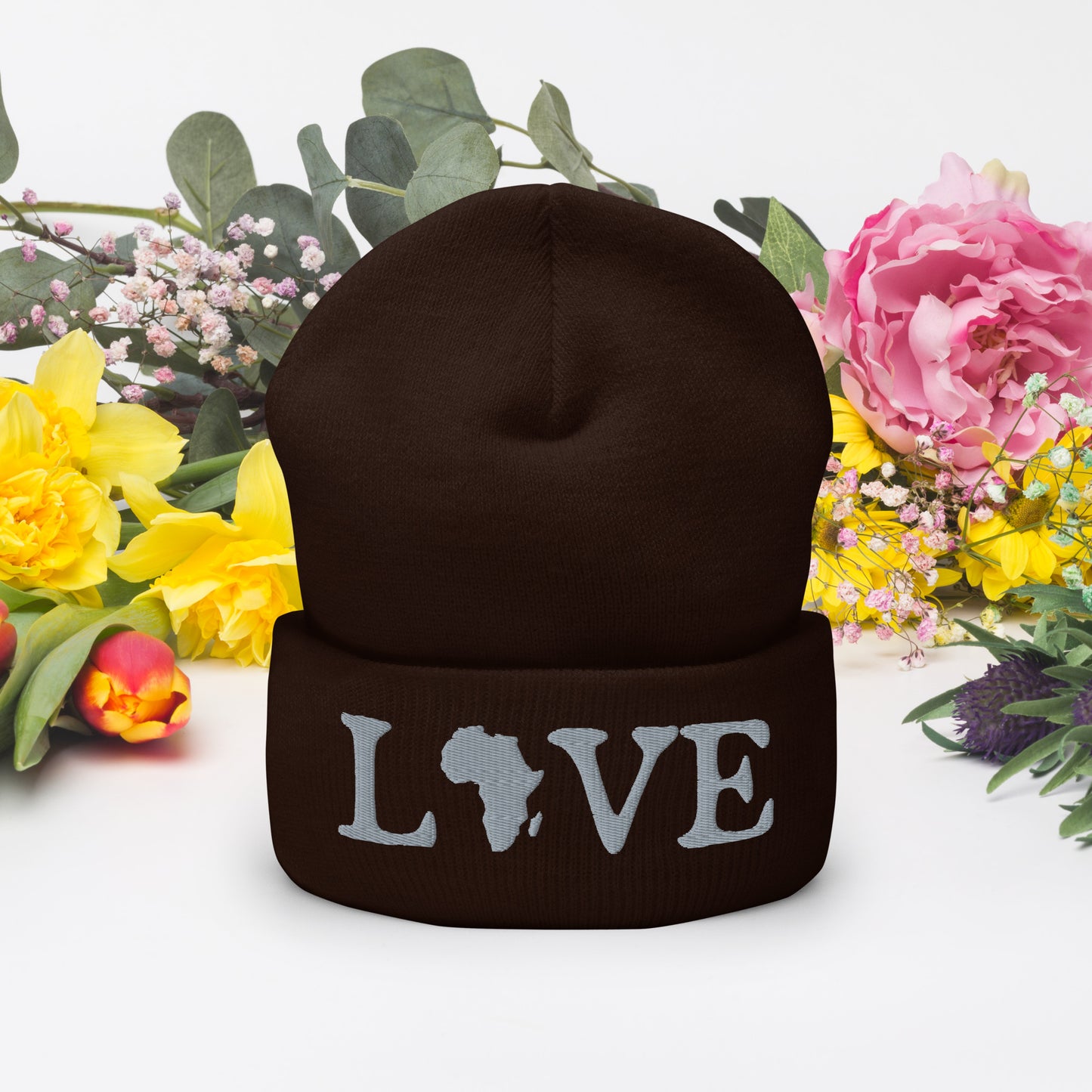 3D Embroidered love Cuffed Beanie