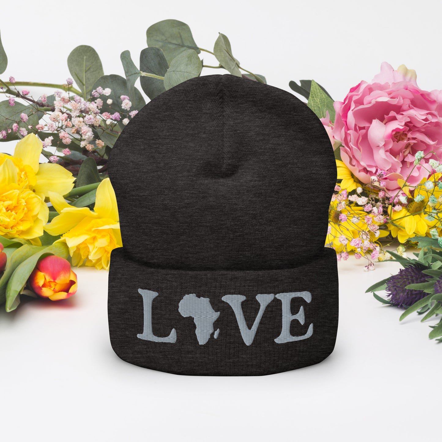 3D Embroidered love Cuffed Beanie