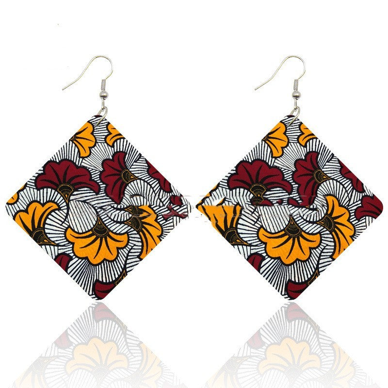 African Wooden Bohemian Square Earrings