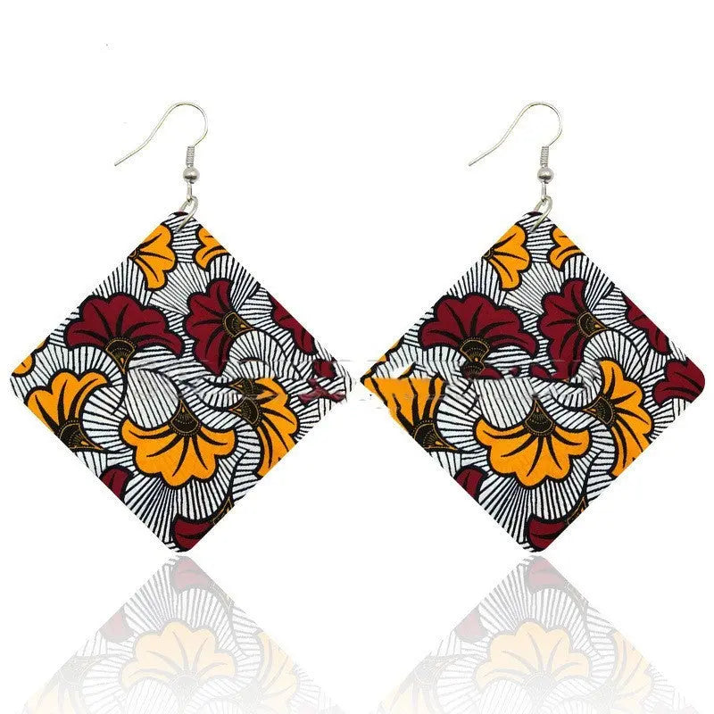 African Wooden Bohemian Square Earrings Funky African