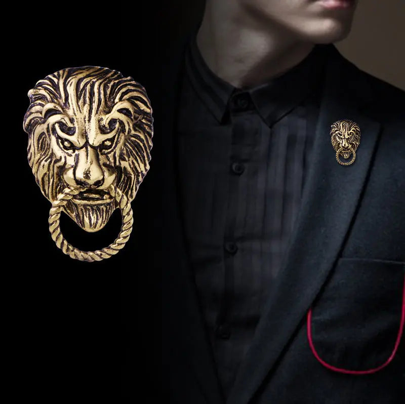 Vintage African Prairie Lion King Brooch Men's Suit Ornament Funky African