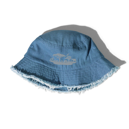 Distressed denim bucket hat Funky African