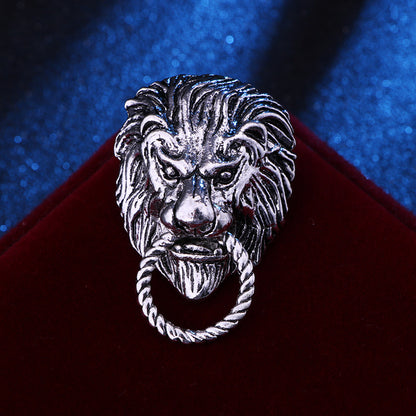 Vintage African Prairie Lion King Brooch Men's Suit Ornament