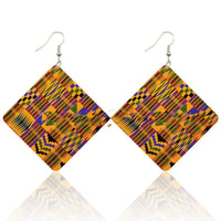 African Wooden Bohemian Square Earrings