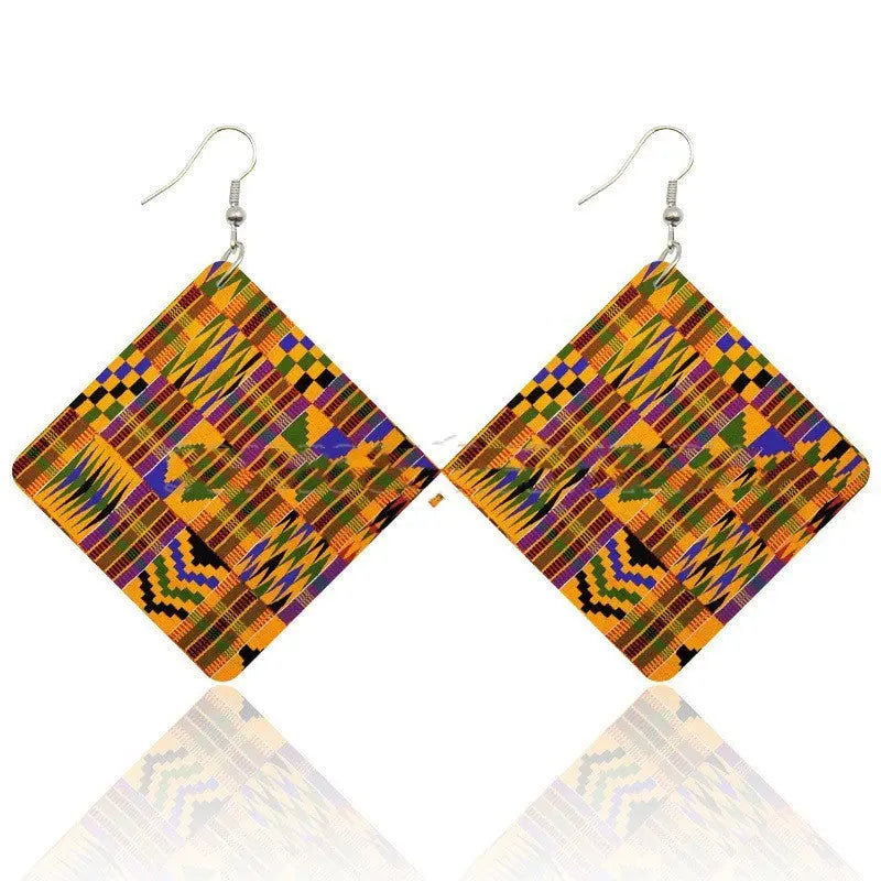 African Wooden Bohemian Square Earrings Funky African