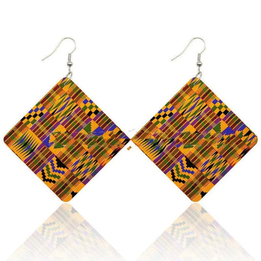 African Wooden Bohemian Square Earrings Funky African
